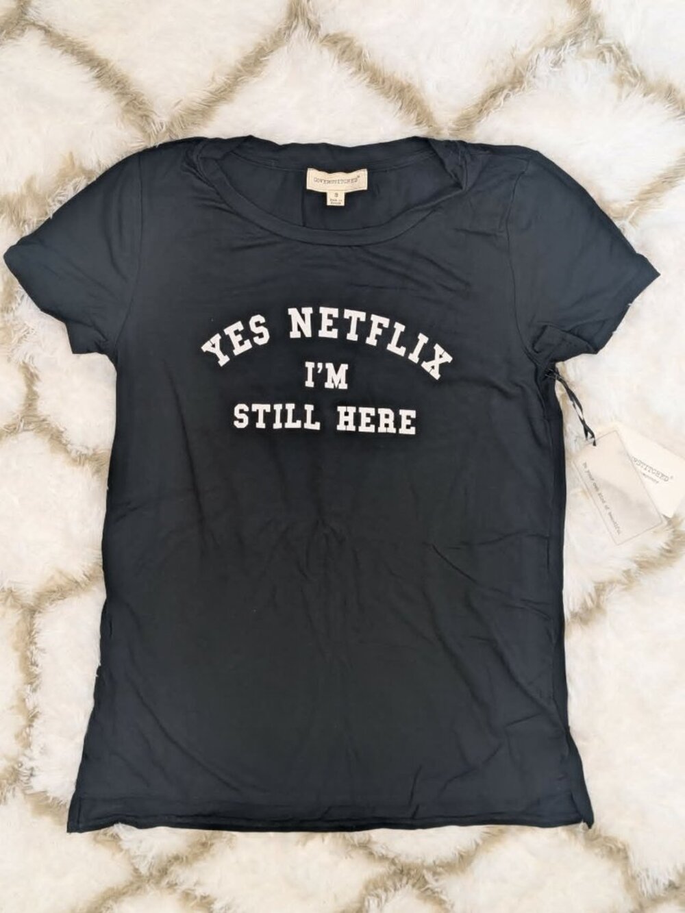 Yes Netflix Graphic Tee Black Relaxed Fit Soft Stretch Top | Coverstitched | NWT - Picture 5 of 6